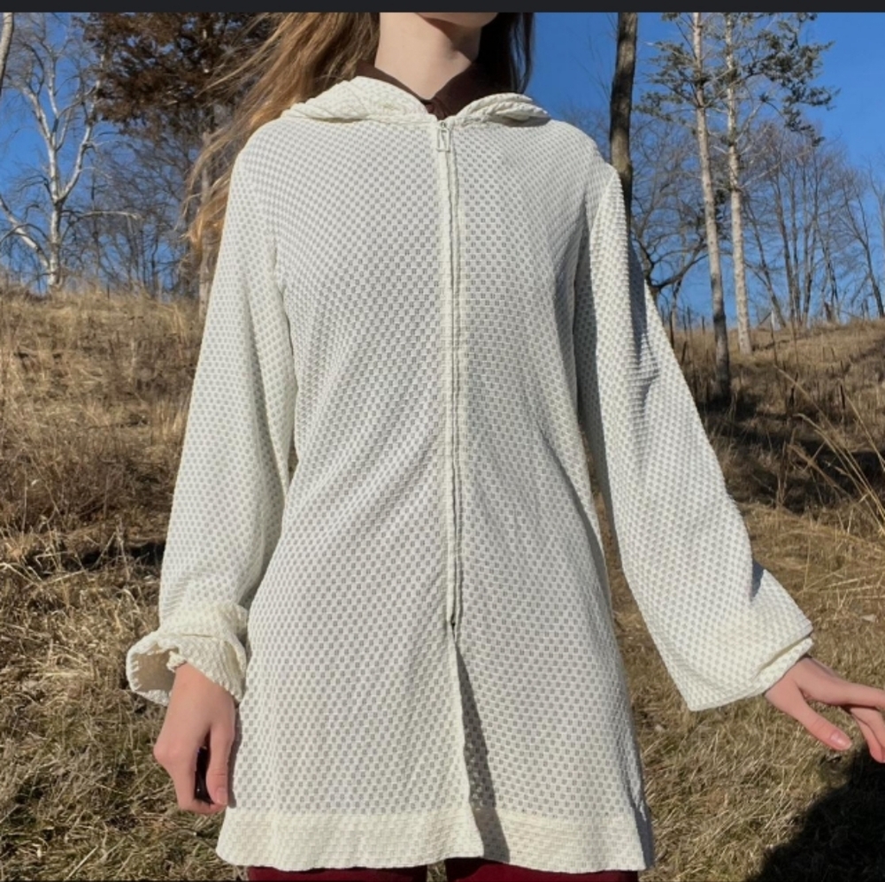 Women's DOTTI White Full-Zip Hoodie Tunic Long  Sleeve Jacket Cover Up